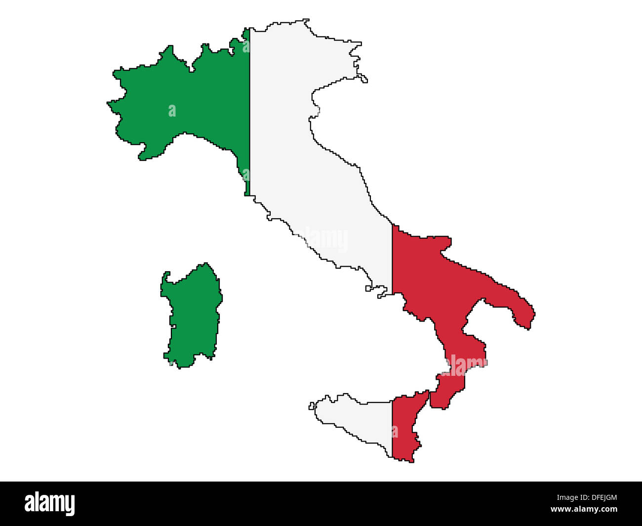 outline of Italy with state flag Stock Photo