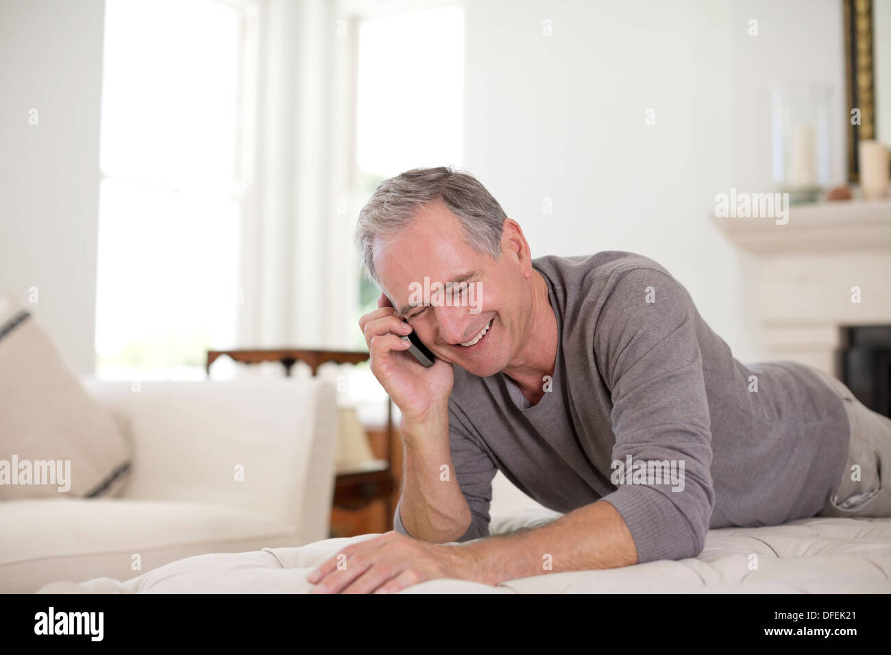 Senior man talking on cell phone Stock Photo