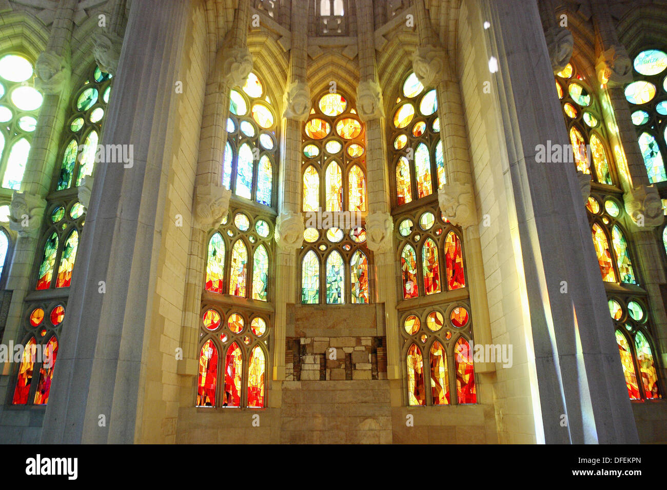 Stained glass window at the Sagrada Familia temple by Gaudí, Barcelona