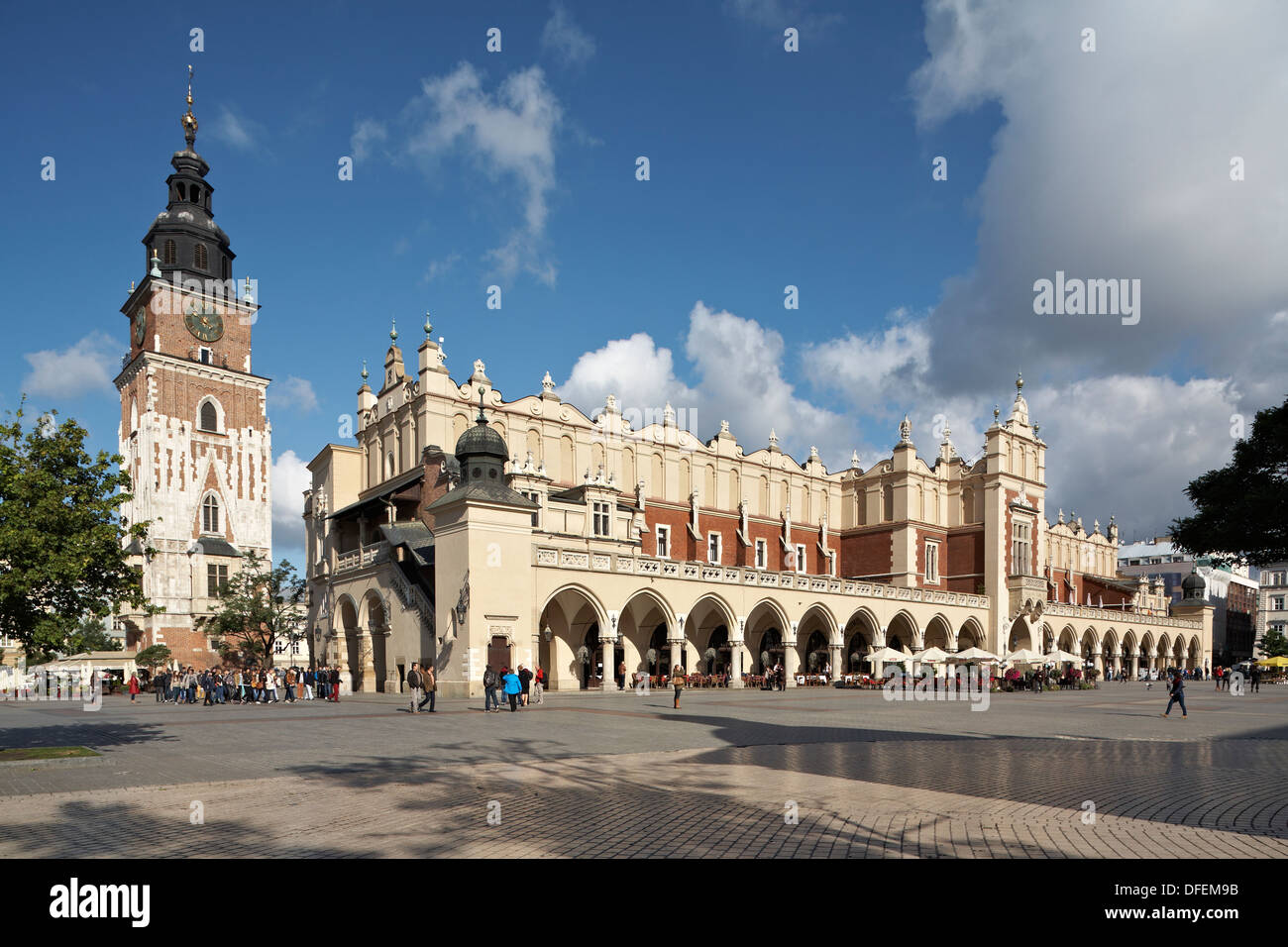 Eastern Europe Poland Malopolska Region Rynek Glowny Main Square Town Hall and Sukiennice Cloth Hall Stock Photo