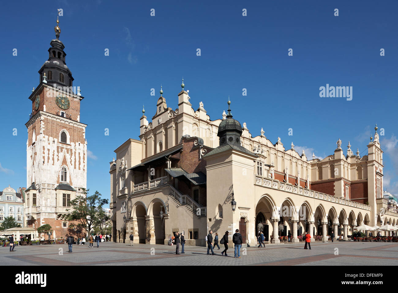 Eastern Europe Poland Malopolska Region Rynek Glowny Main Square Town Hall and Sukiennice Cloth Hall Stock Photo