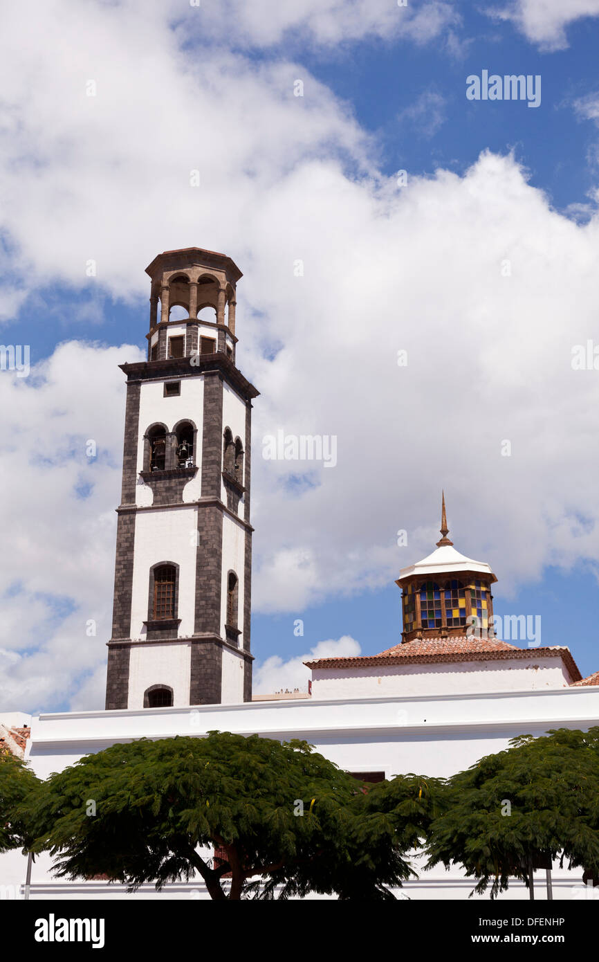 The bellfry of the church La Iglesia de Nuestra Señora de la Concepción built in 1502 in Santa Cruz Tenerife Stock Photo
