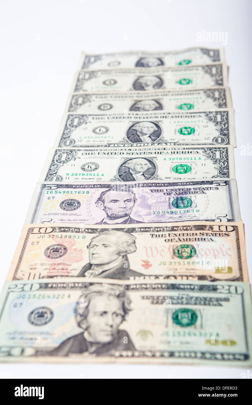 US currency on a white background Stock Photo