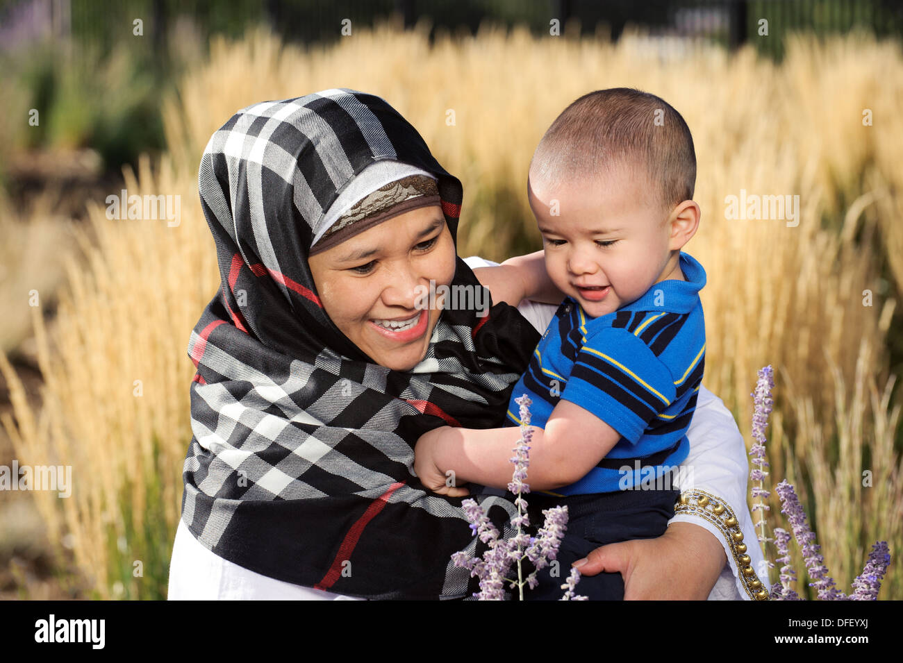 Outdoor portrait of of happy mother and Child Stock Photo