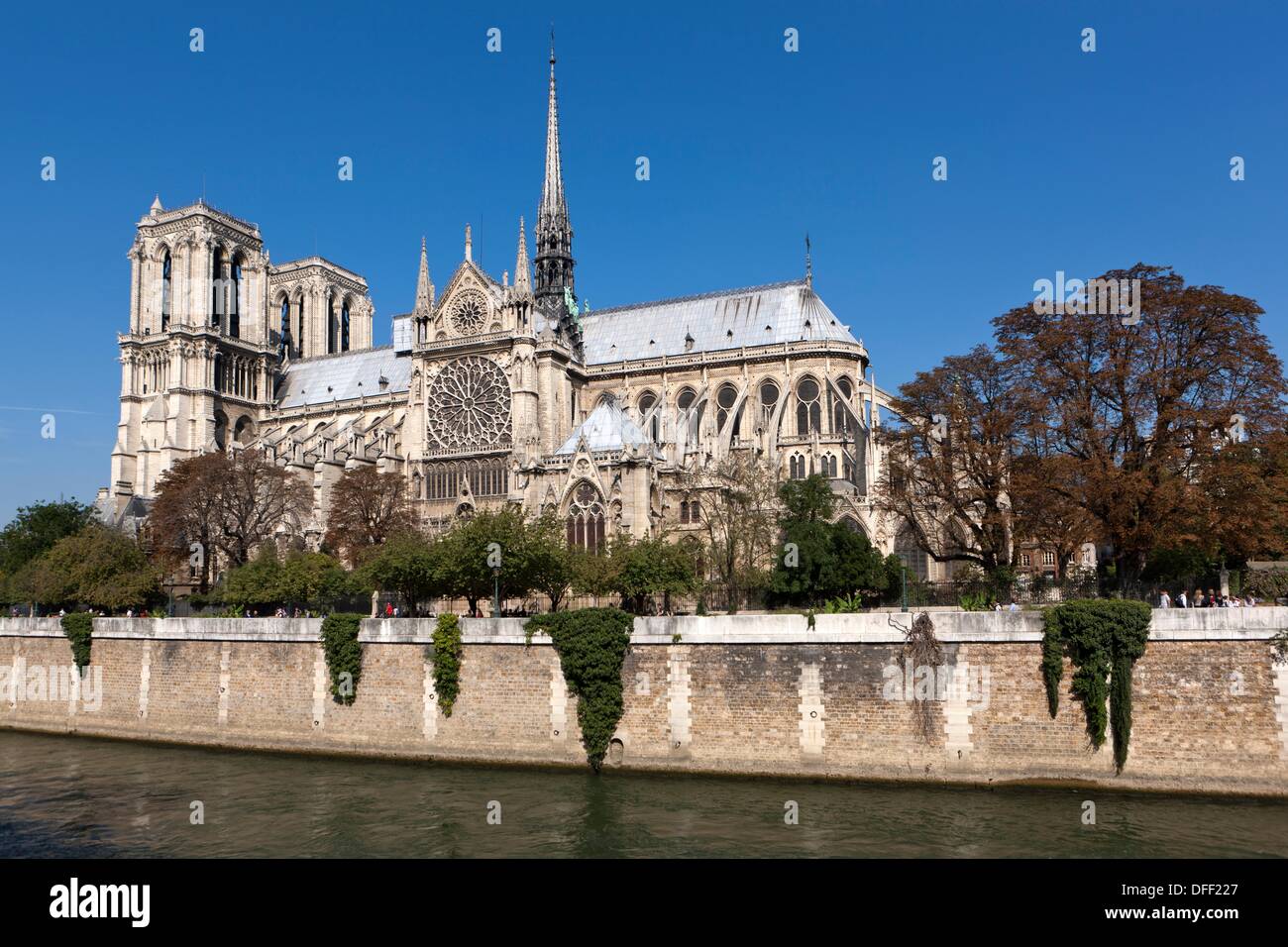 Notre Dame Cathedral And Seine River Paris France Europe Stock Photo
