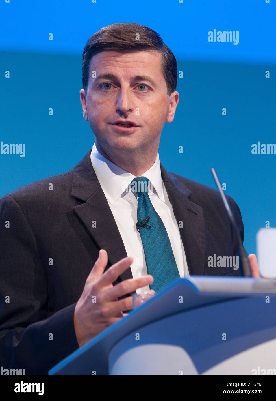 Douglas Alexander MP Shadow Foreign Secretary addresses the Labour Party conference in Brighton 2013 Stock Photo