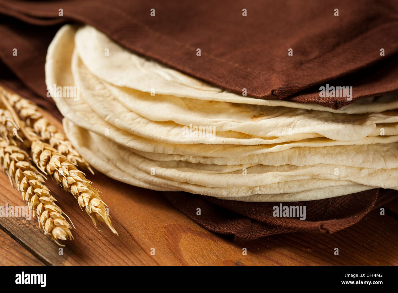 Stack of Homemade Whole Wheat Flour Tortillas Stock Photo