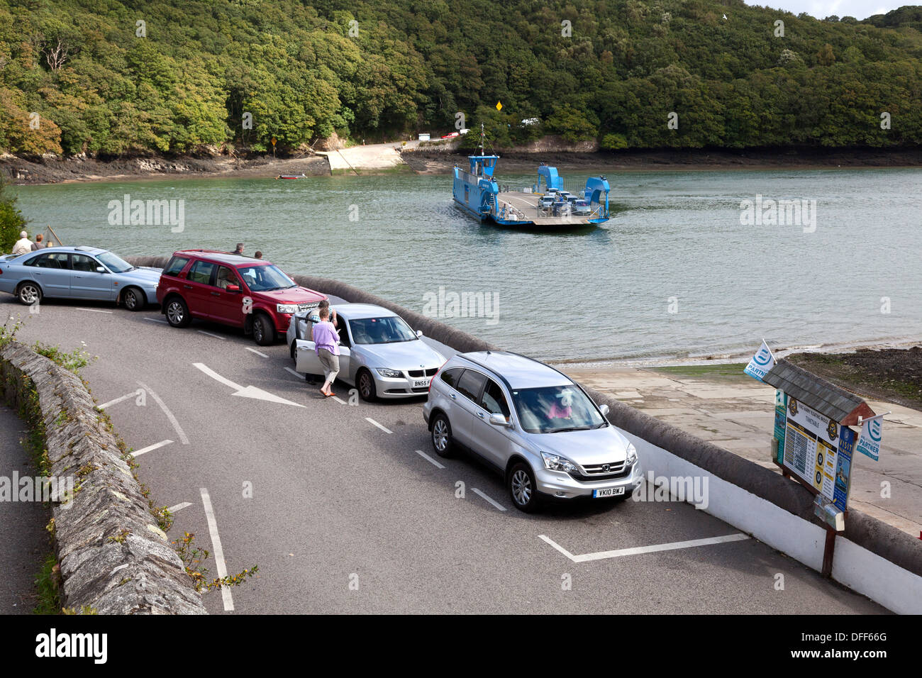 Cars waiting for the King Harry Ferry, Feock, Cornwall Stock Photo