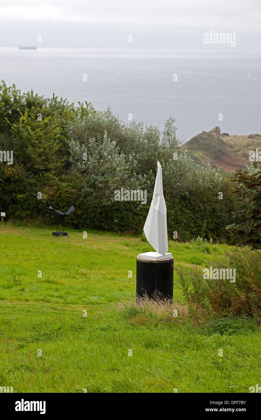 Sculpture by Terence Coventry overlooking the Cornish coast, Coverack