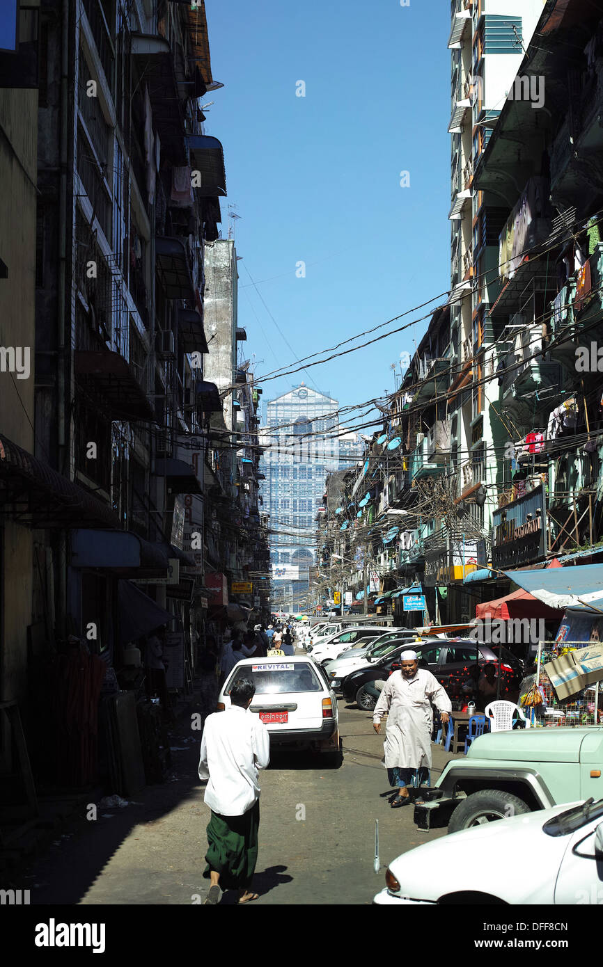 Streets of old colonial Yangon Stock Photo