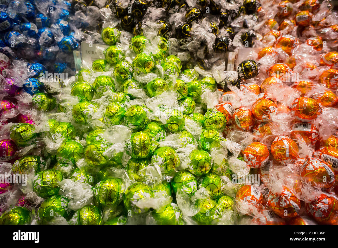 A selection of Lindt chocolates in their store on Fifth Avenue in