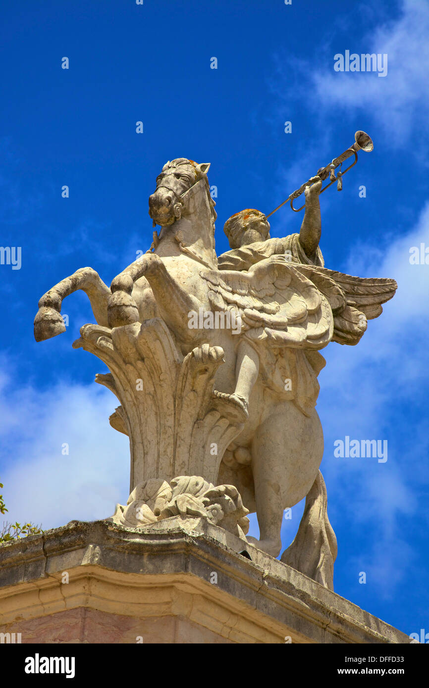 Statue of Pheme in the Gardens, Palacio de Queluz, Lisbon, Portugal, South West Europe Stock Photo