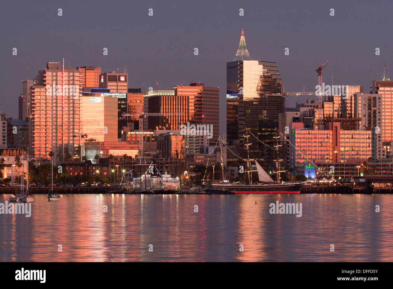 Sunset over harbor, San Diego, CA. Stock Photo