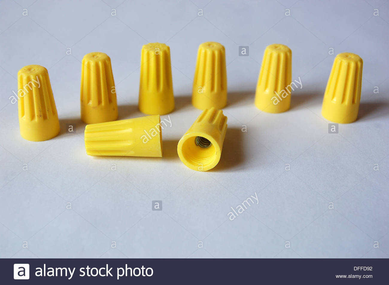 Electrical wire nut nuts solder less connectors yellow studio closeup