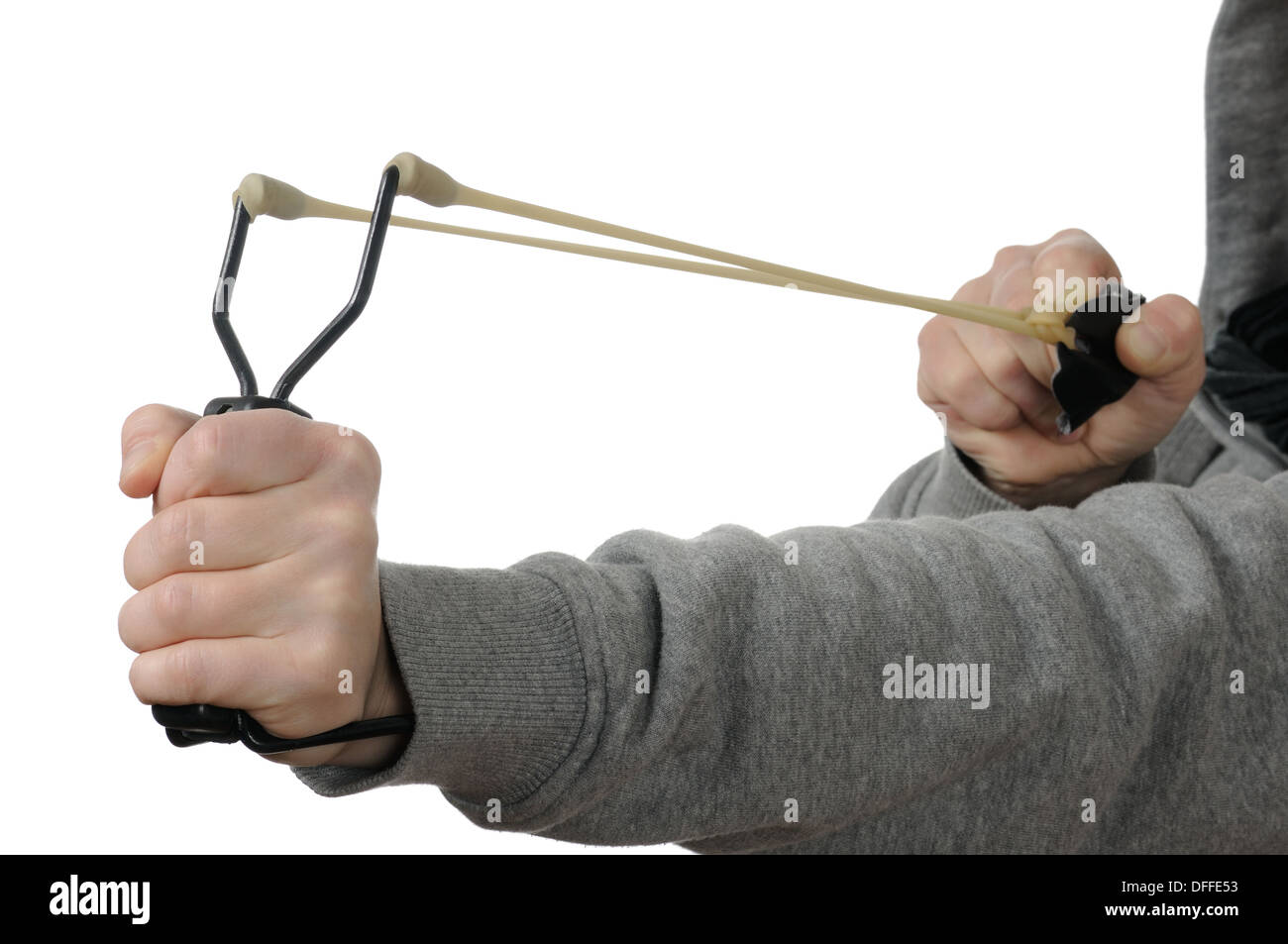 Stone loaded slingshot Stock Photo