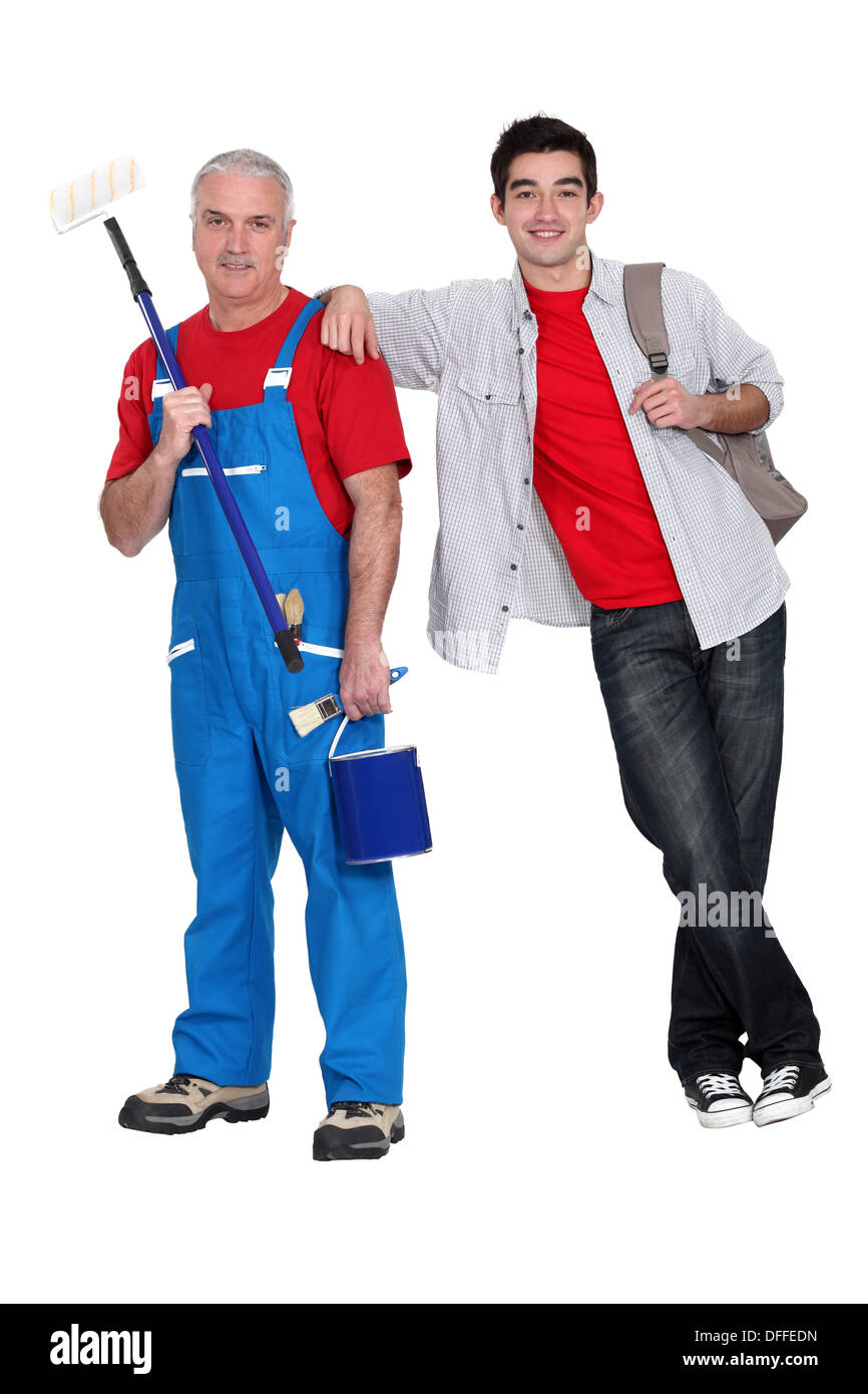 Experienced and apprentice painter Stock Photo