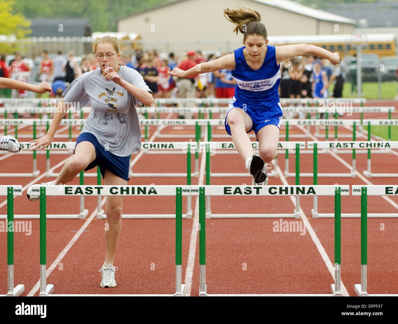 Middle school ages teens participate in track and field events Stock