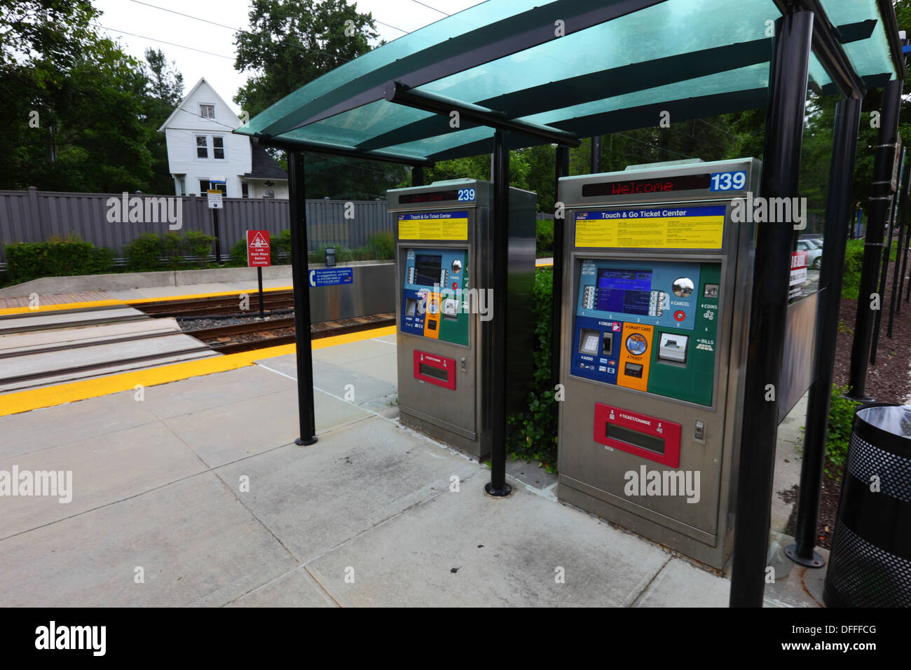 Automated ticket vending machine next to platform, Falls Road Light