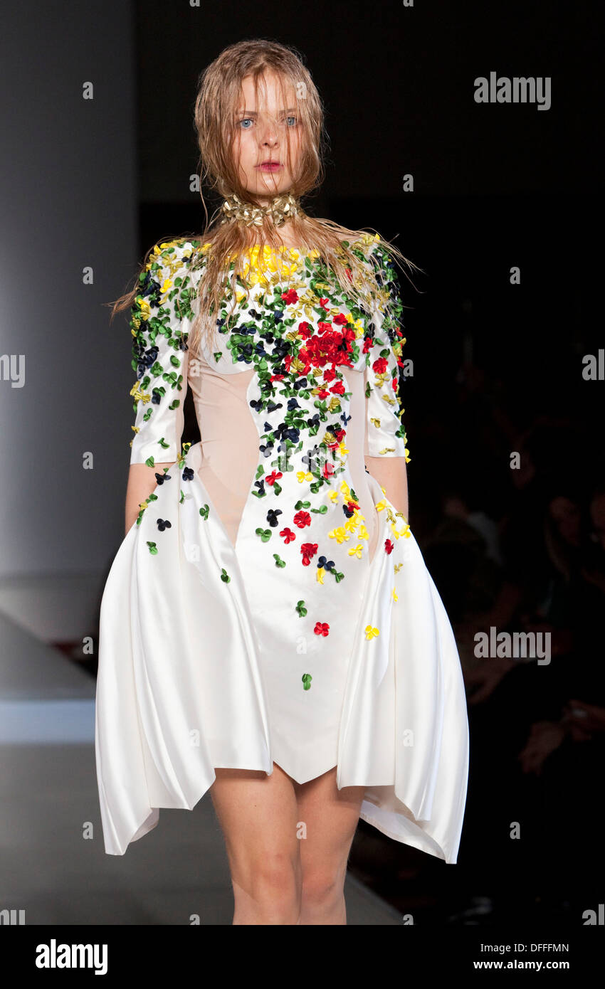 Fashion Fringe catwalk show at London Fashion Week. Collection by Fyodor Golan. Stock Photo