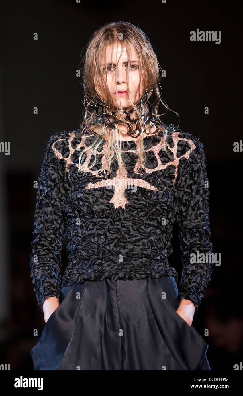 Fashion Fringe catwalk show at London Fashion Week. Collection by Fyodor Golan. Stock Photo