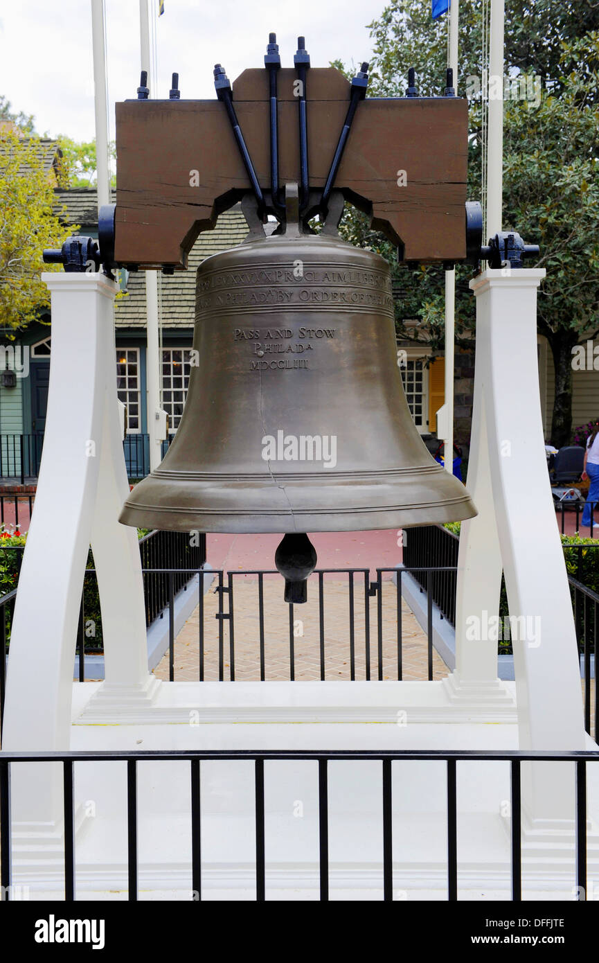 Replica of Liberty Bell in Liberty Square area at Walt Disney Magic Kingdom Theme Park Orlando Florida Central Stock Photo
