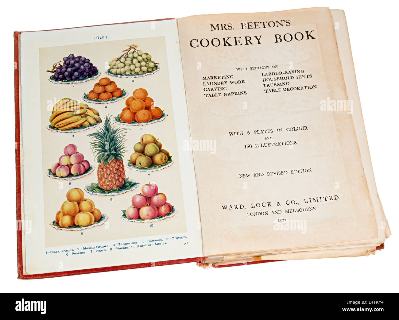 Mrs Beaton's Cookery Book of 1923 showing title page and fruit illustration Stock Photo