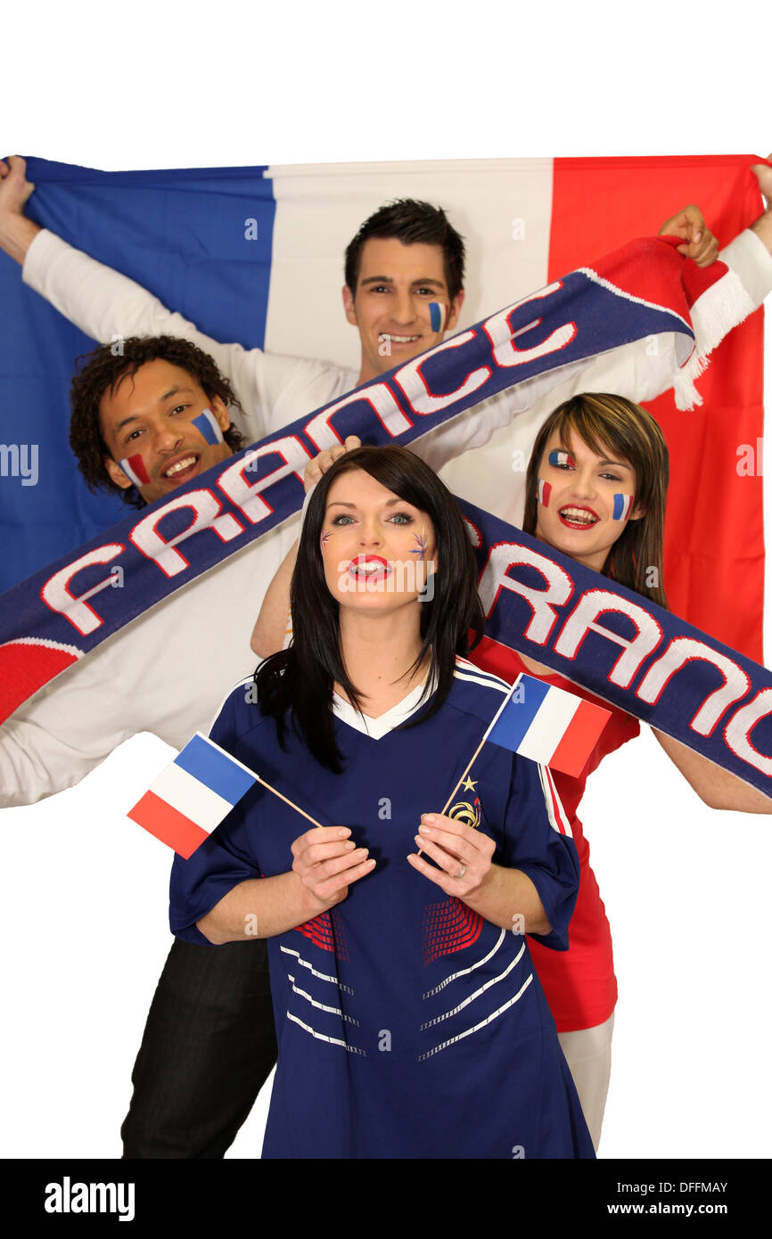 Four avid French sport fans Stock Photo Alamy