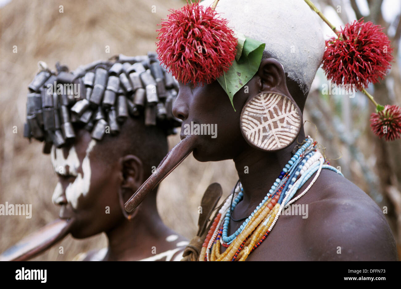 Surma women with lip plate hi-res stock photography and images - Alamy