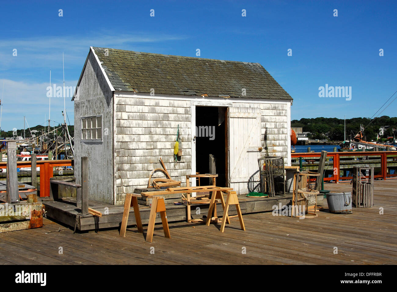 Lobster pot building shack in Gloucester, Massachusetts, USA Stock Photo