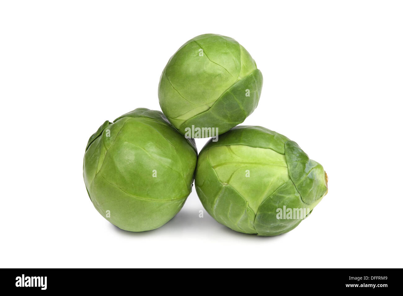 Ripe Green brussel sprouts isolated on white background Stock Photo