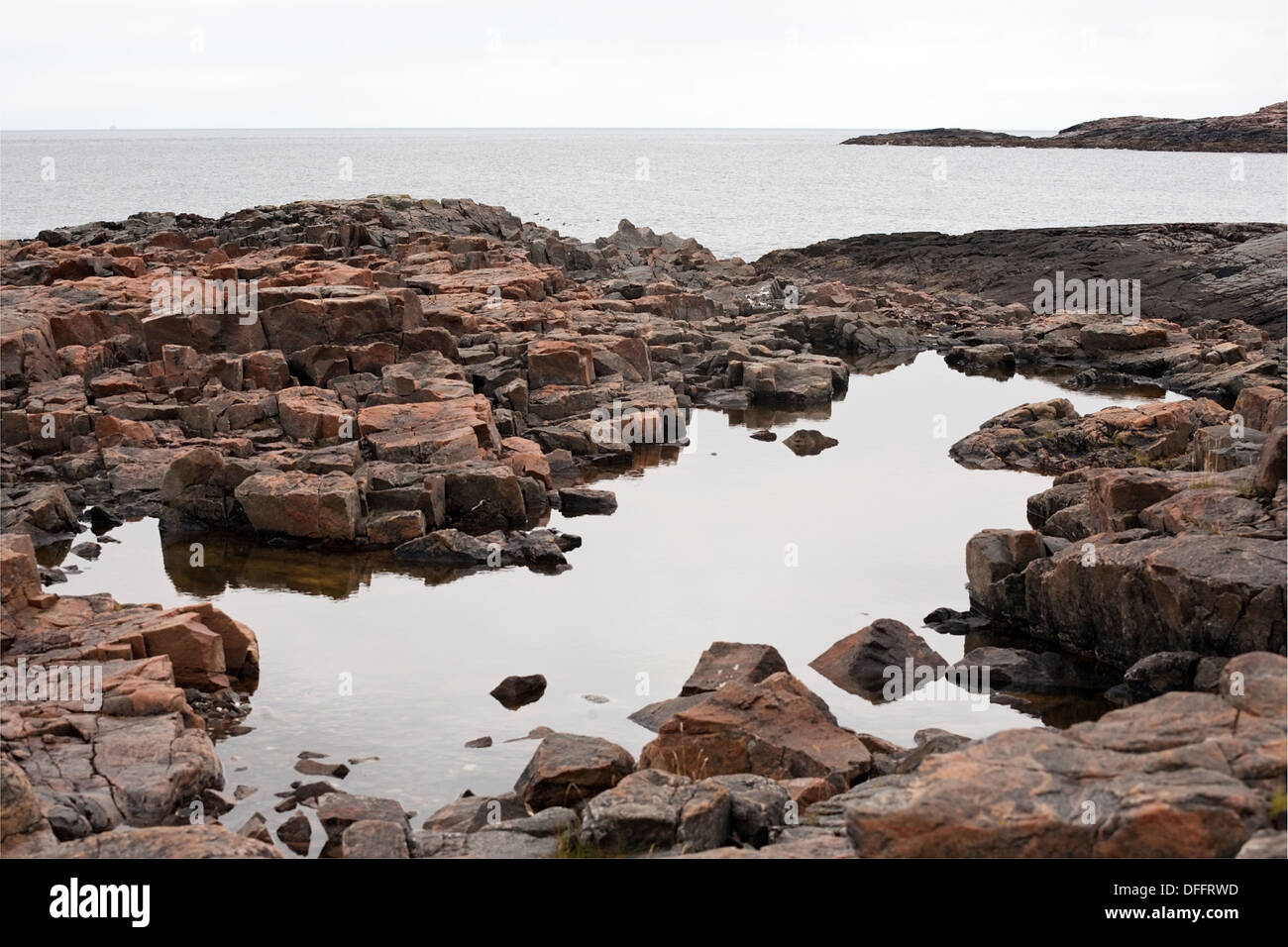 landscape with stone rock sea shore of Barents Sea Stock Photo