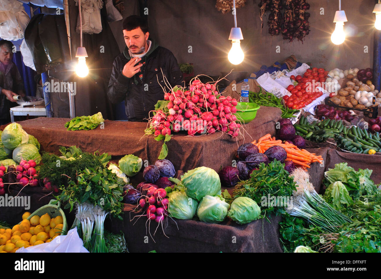 Turkey, Istanbul, Fish Market near Galata Bridge, Greengrocer Stock