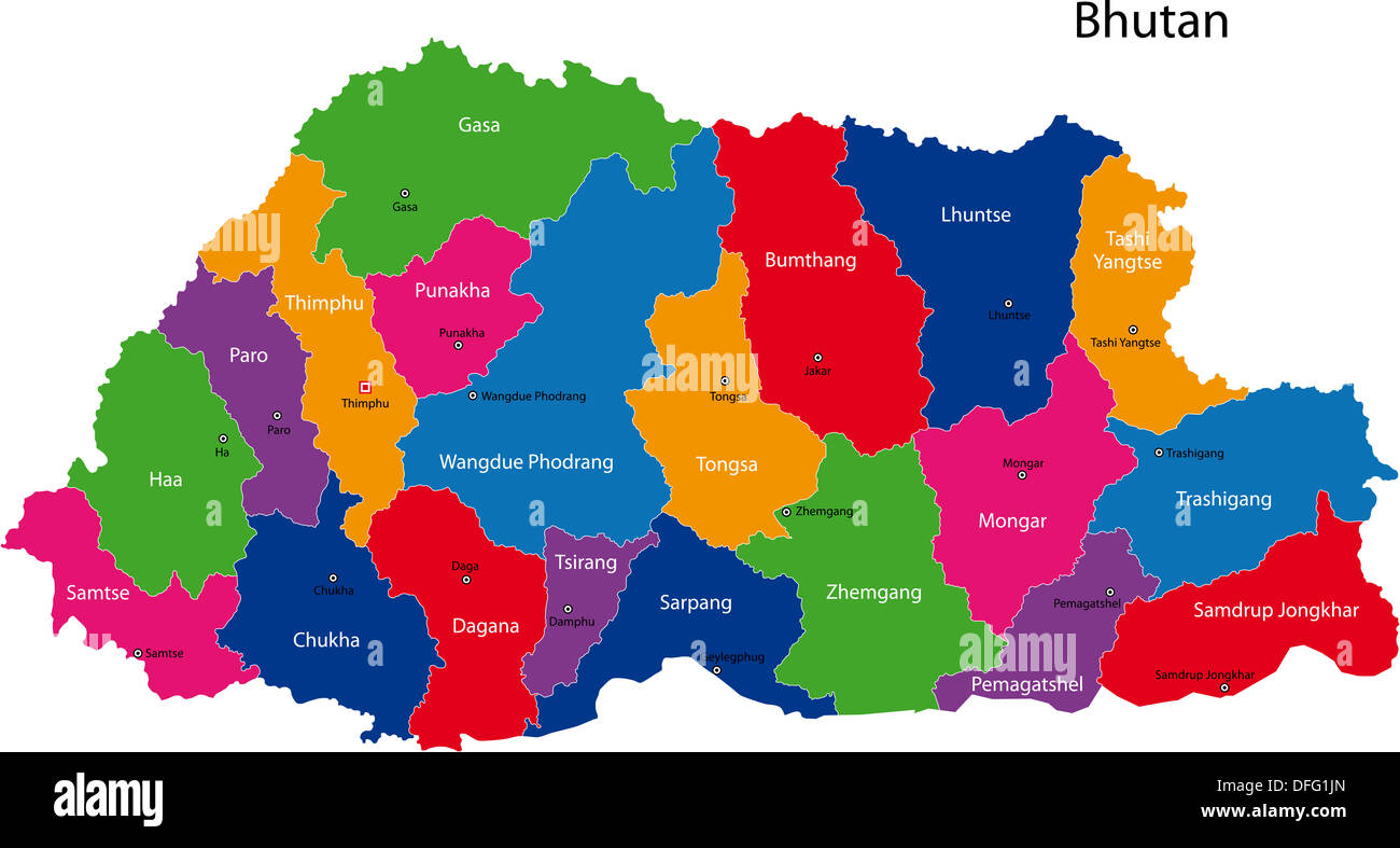 Bhutan In The Map Bhutan Map Stock Photo - Alamy