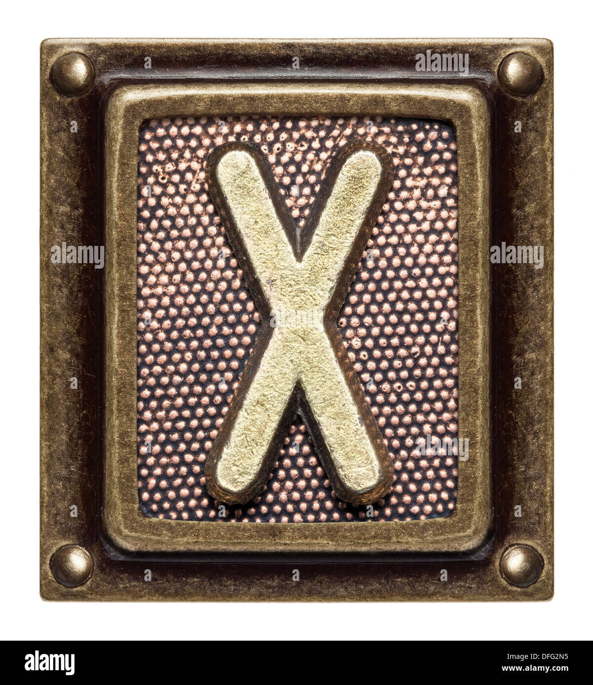Metal button alphabet letter X Stock Photo