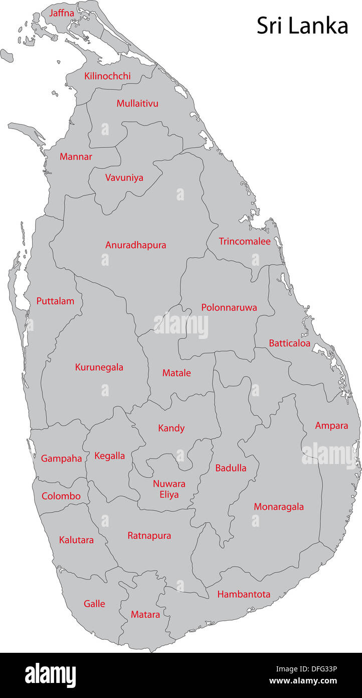 Sri Lanka District Map In Tamil Grey Sri Lanka Map Stock Photo - Alamy