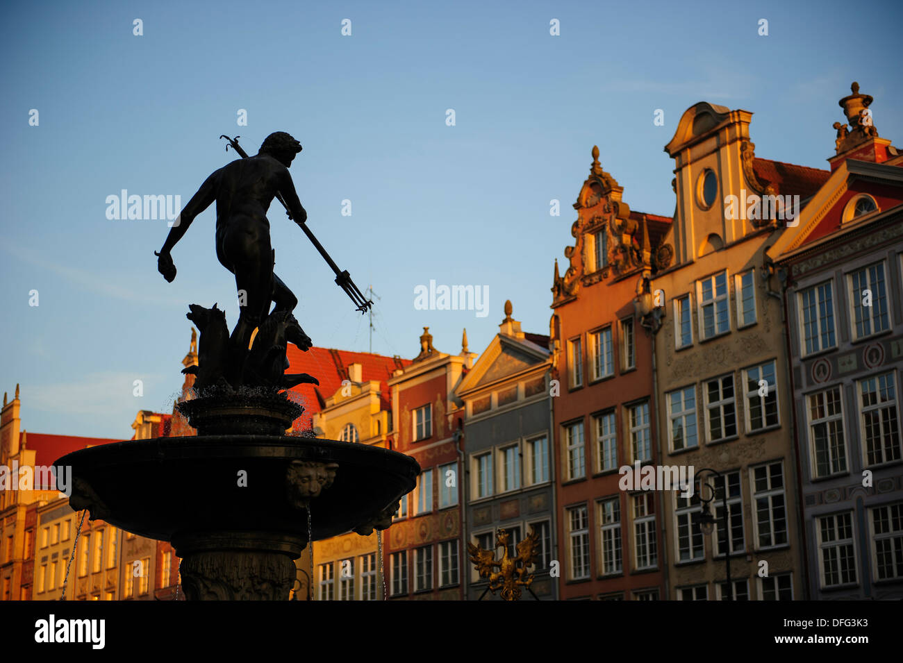 Neptune fountain at the Long Market street of Gdansk, Poland. Stock Photo