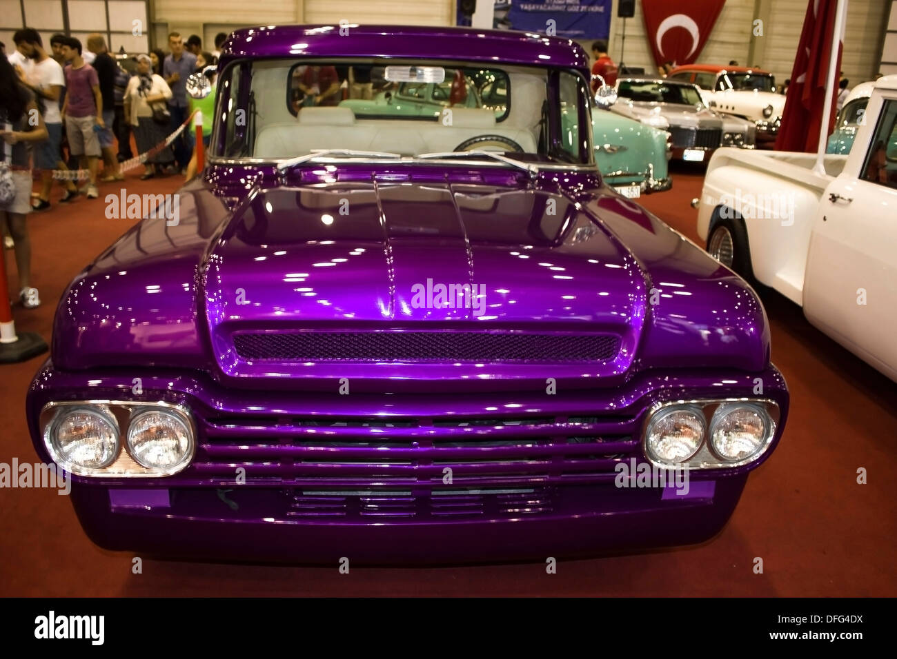 Purple pickup truck show car on the hall Stock Photo