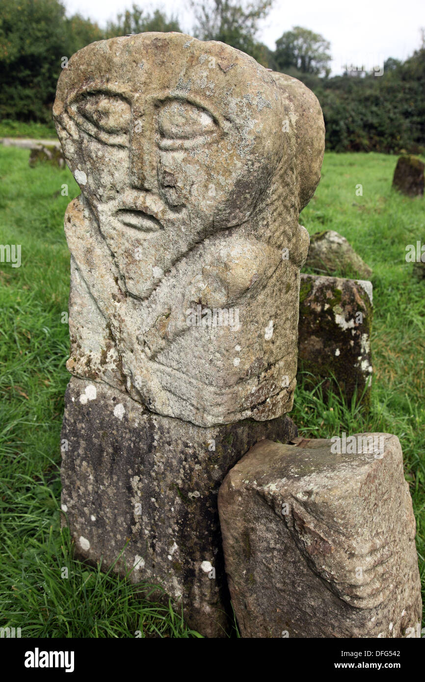Ancient Celtic Janus gravestone Boa Island, County Fermanagh, Northern Ireland; Stock Photo
