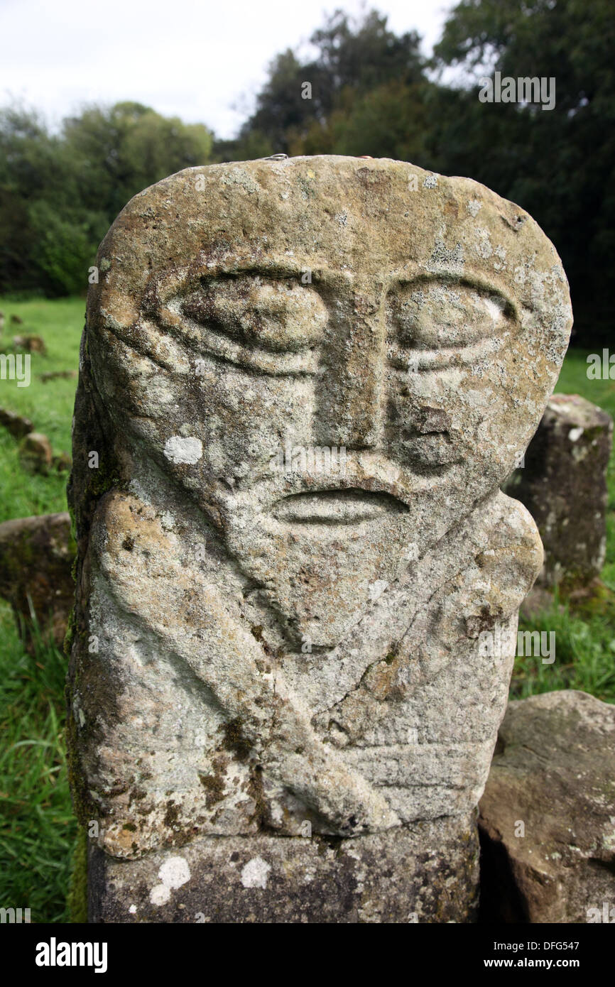 Ancient Celtic Janus gravestone Boa Island, Couny Fermanagh, Northern Ireland Stock Photo