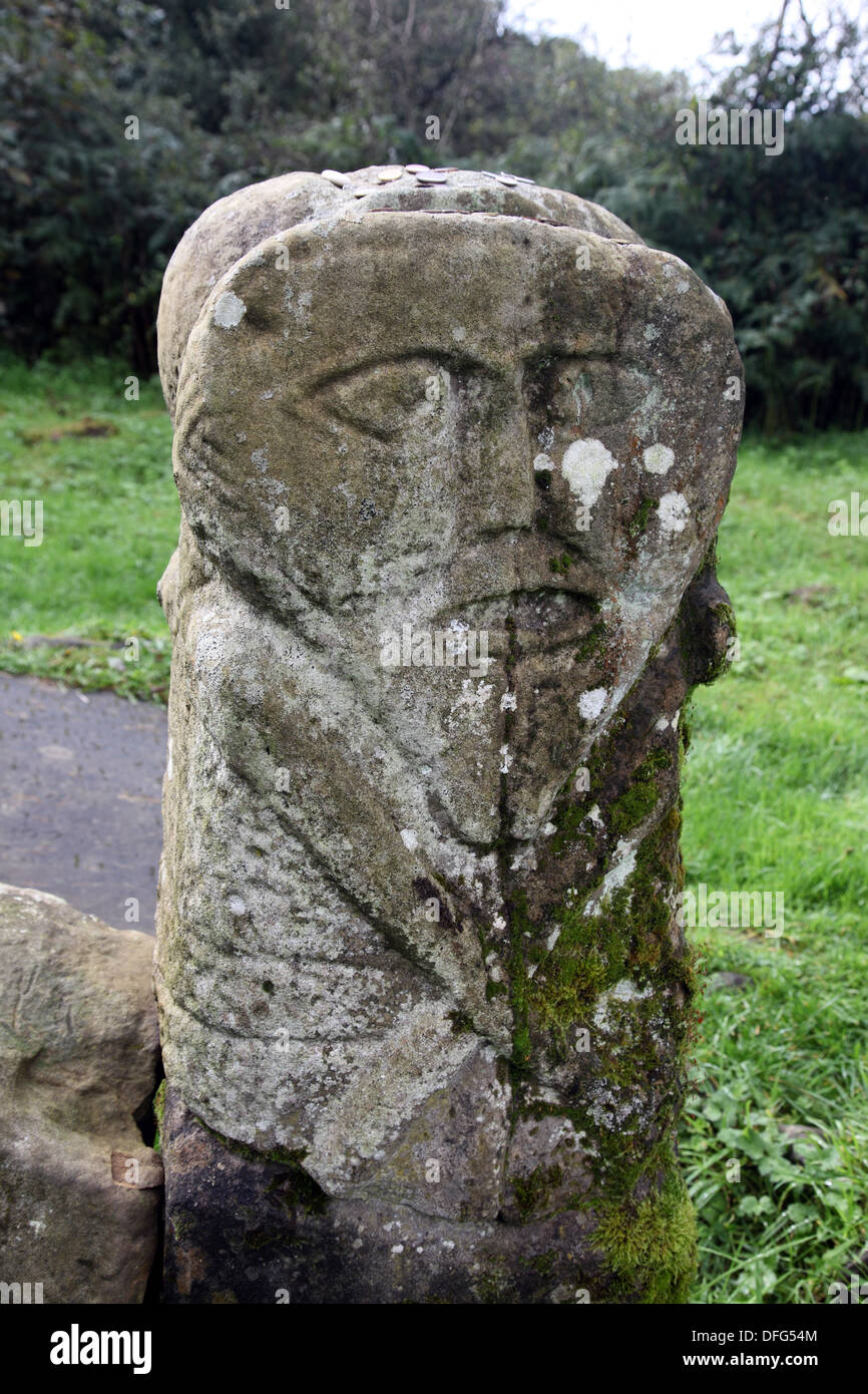 The reverse face of the Celtic chieftain gravestone on Boa Island County Fermanagh, Northern Ireland Stock Photo