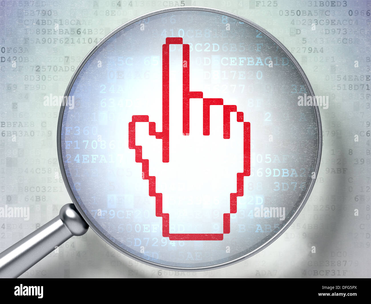 Web design concept: Mouse Cursor with optical glass on digital Stock ...