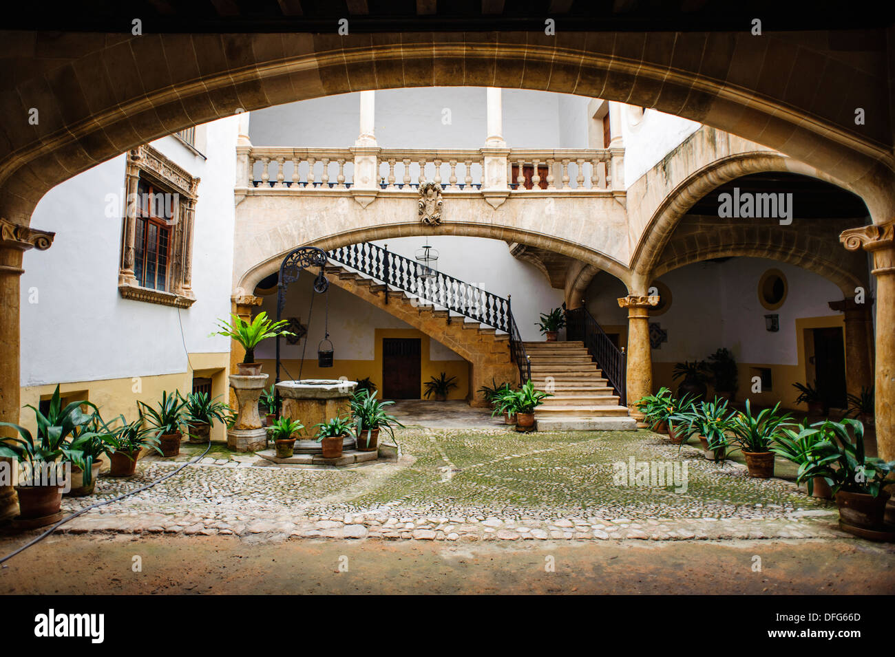 Traditional Interior Patio, Palma de Mallorca, Mallorca, Spain. Stock Photo