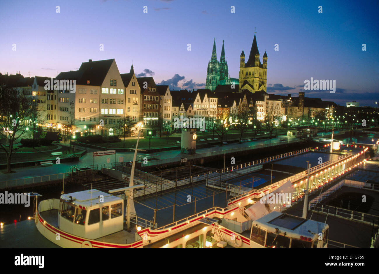 The Gross St. Martin and Rhine River. Cologne. Germany Stock Photo