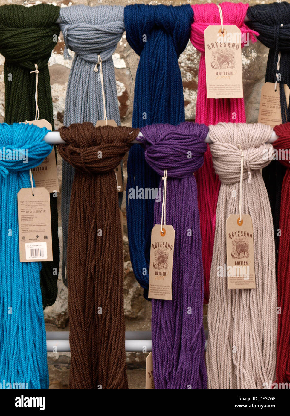 Wool for sale outside shop, UK Stock Photo Alamy