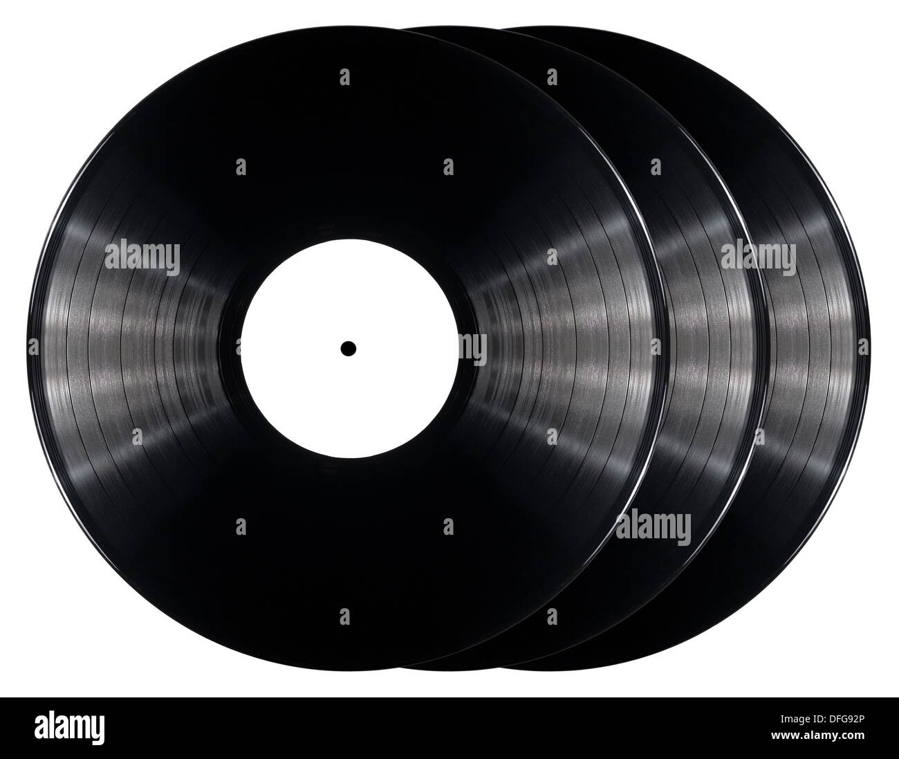 Black vinyl records isolated on white background Stock Photo