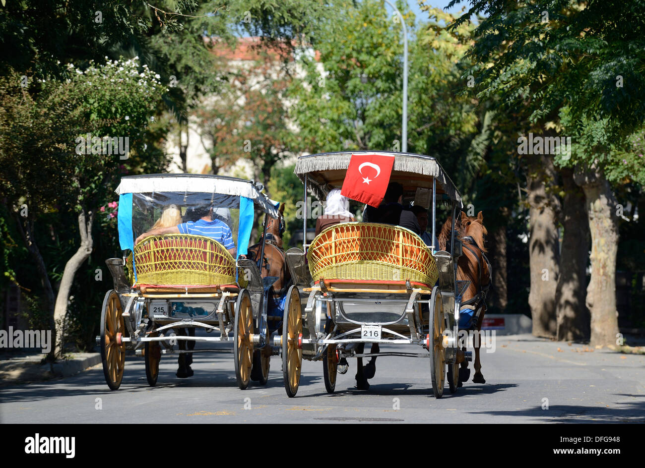 Horse-drawn carriages, Büyükada, Prince Islands, Istanbul, Asian side, Istanbul Province, Turkey Stock Photo
