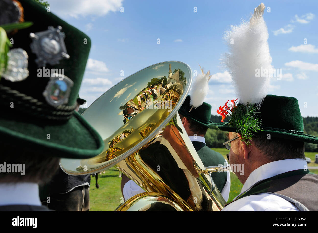 Marching band, Leonhardiritt procession, Harmating, Egling, Upper Bavaria, Bavaria, Germany Stock Photo