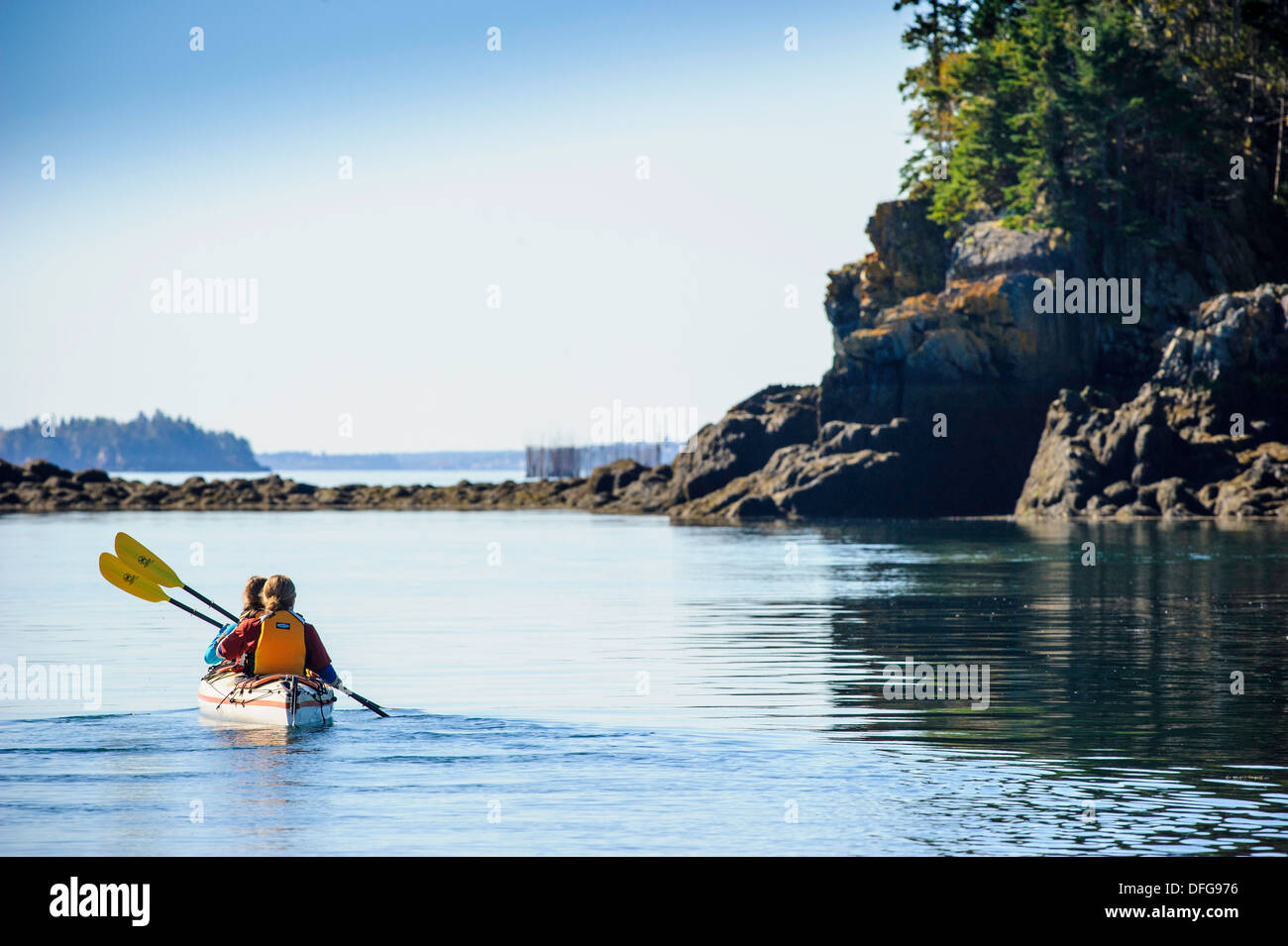 Paddling on the Bay of Fundy in  Passamaquoddy Bay Stock Photo