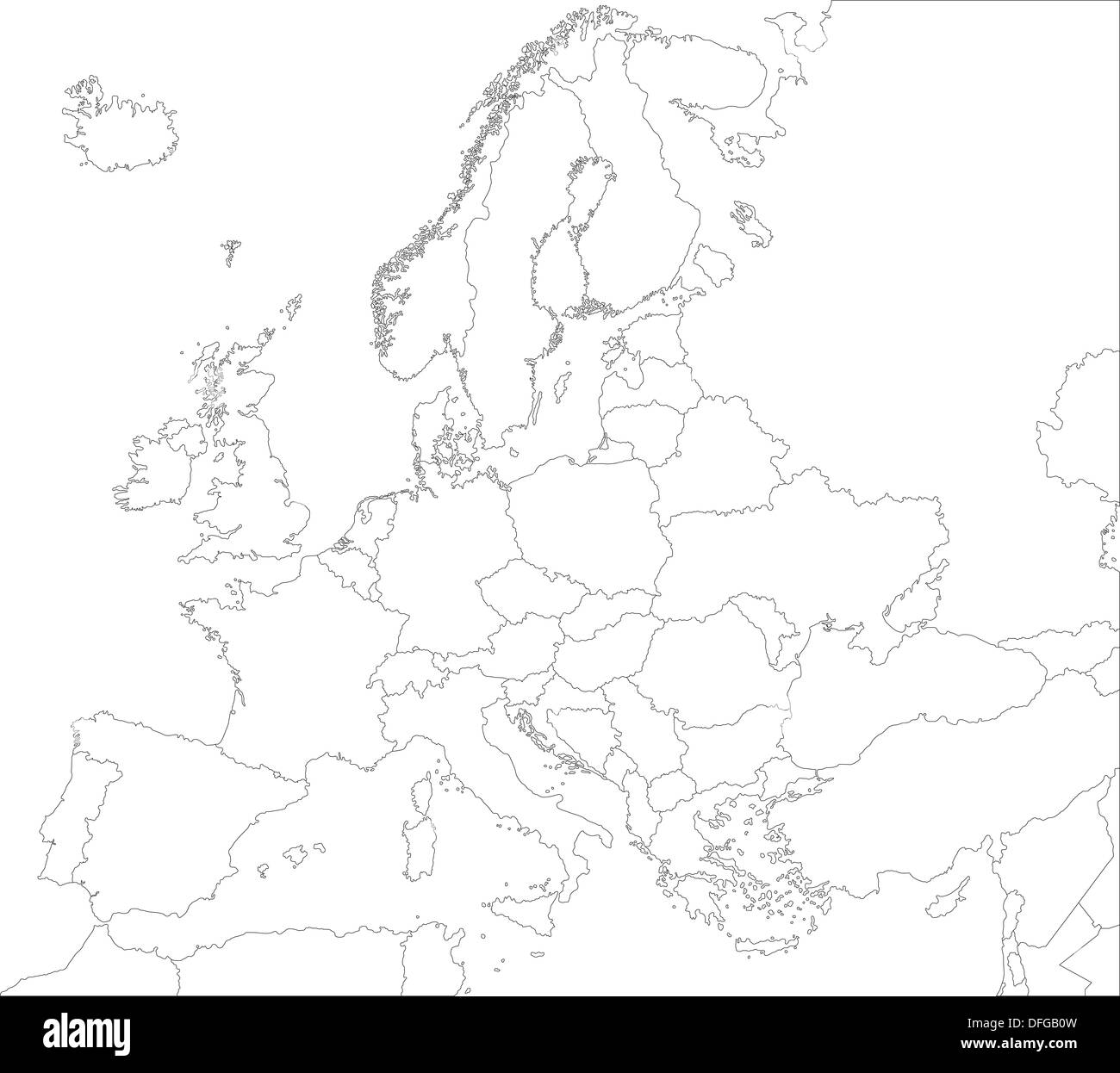 black and white europe map blanck
