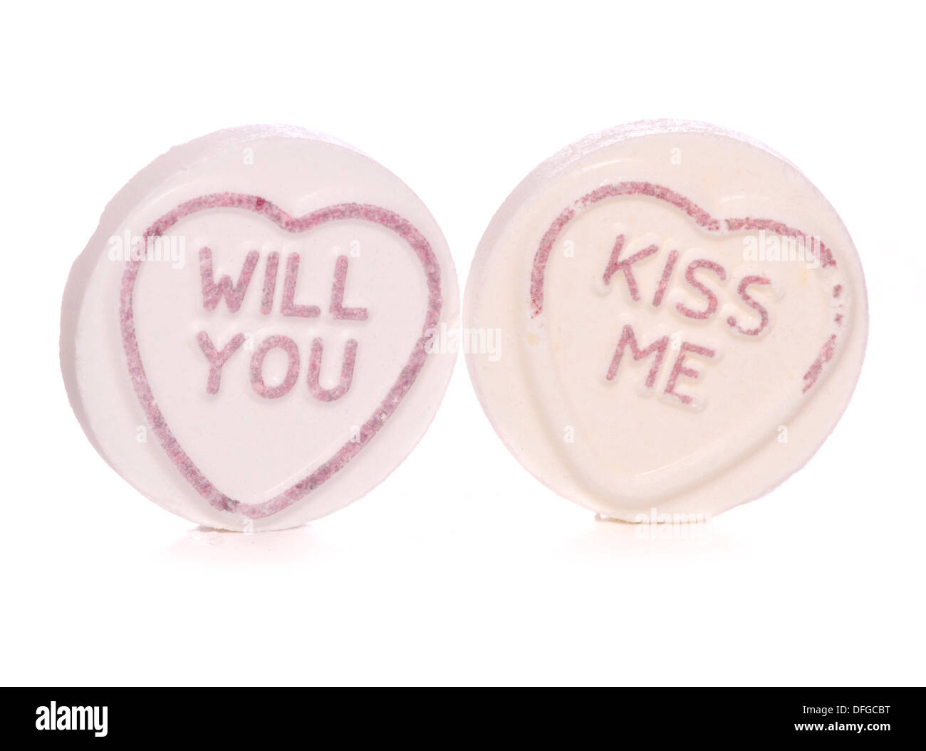 Will you kiss me love hearts studio cutout Stock Photo